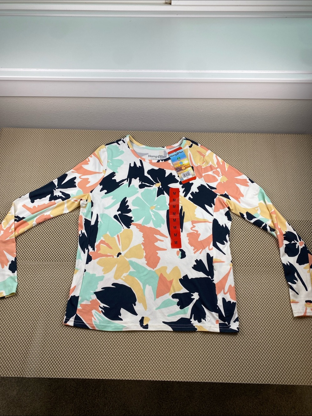 Hang Ten Women's Long Sleeve Floral Tee UV Protection/UPF 50+ Zip Pocket